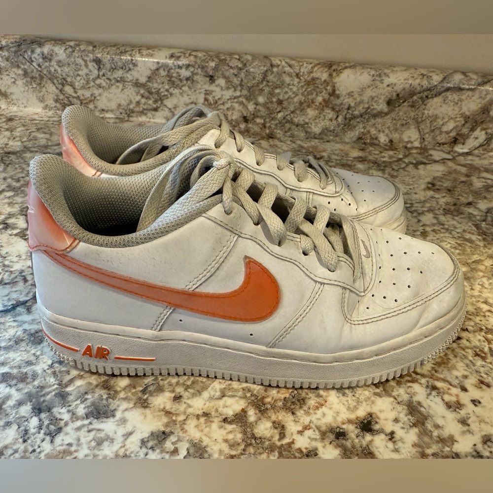 Nike Air Force 1 shoes sneakers youth girls 4Y white orange lace up athletic